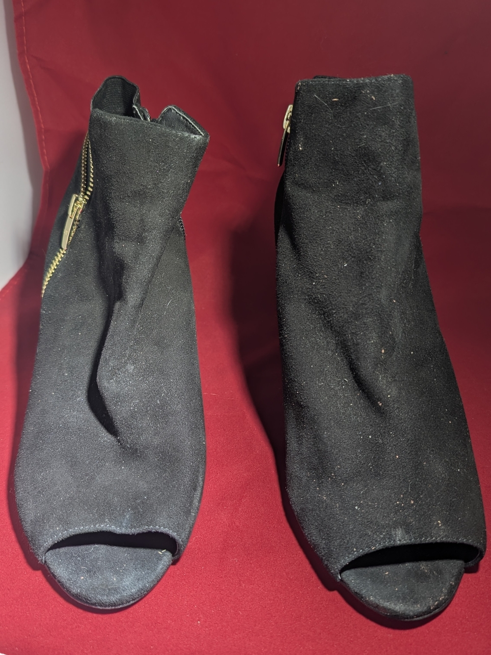 Marc Fisher Black Suede 2' Heel Boots with gold zipper detail